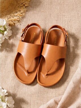 Aerosoles Modern Thong Adjustable Slingback Molded Footbed Sandal 6.5 Cognac NEW